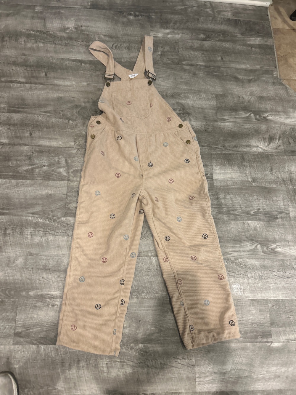 Storia Beige Corduroy Overalls with Multicolor Embroidered Dots